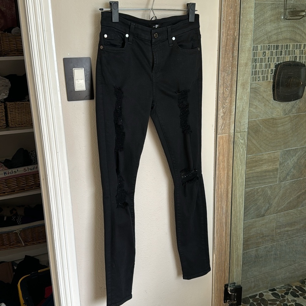 7 for all Mankind • black torn skinny jeans • size 26